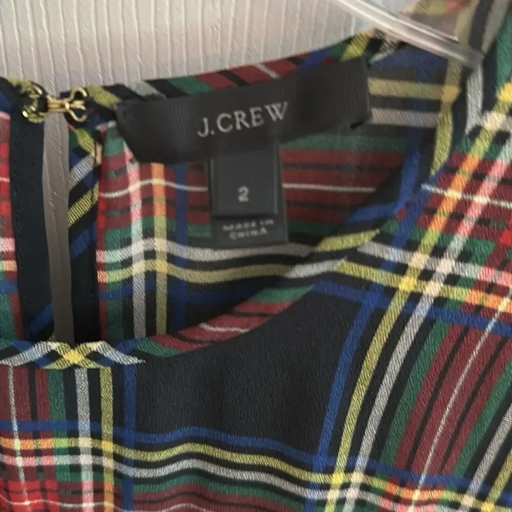 J Crew Edie Stewart Plaid Ruffle Top Black Red Green SIZE 2 Blouse Tartan Top